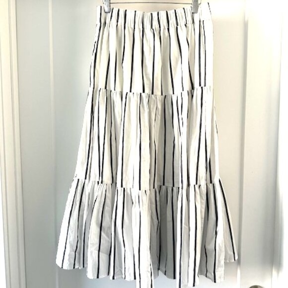 White and Blue Striped Tiered Maxi Skirt - Picture 2 of 3